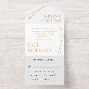 Tout En Un Invitation Mariage minimaliste flèche gris blanc or