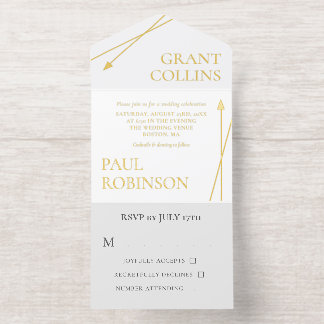 Tout En Un Invitation Mariage minimaliste flèche gris blanc or