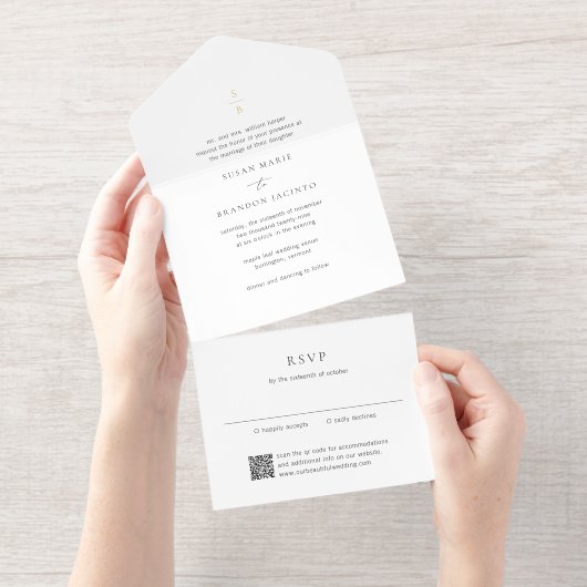 Tout En Un Invitation Mariage Moderne Monogramme Élégant (Détachable)