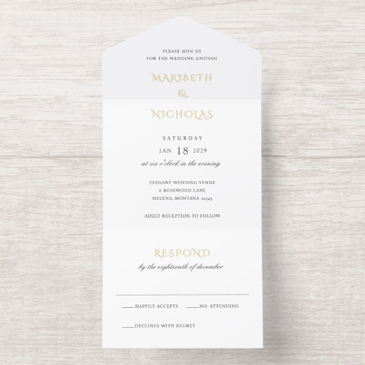 Tout En Un Invitation Mariage moderne noir et blanc (Intérieur)