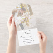 Tout En Un Invitation Mariage Monogramme Photo Grand Texte Charbon & Or (Détachable)
