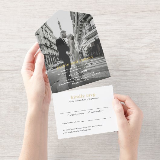 Tout En Un Invitation Mariage photo moderne minimal (Détachable)