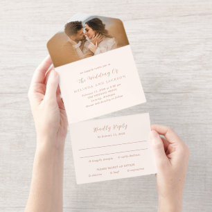 Tout En Un Invitation Mariage Photo Neutre Moderne Terreux