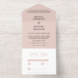 Tout En Un Invitation Mariage Rose Pâle Et Noir