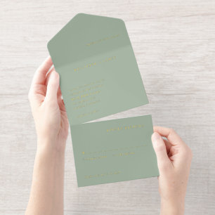 Tout En Un Invitation Mariage Simple Vert Sauge Moderne