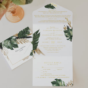 Tout En Un Invitation Mariage Tropical Vert Palmier & Feuille de Banane 