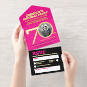 Tout En Un Invitation Modern pink foil two photos 70th Birthday (Détachable)