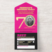 Tout En Un Invitation Modern pink foil two photos 70th Birthday (Intérieur)