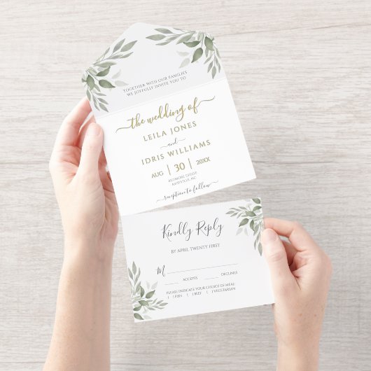 Tout En Un Invitation Modern Sage Greenery Gold Foil (Détachable)