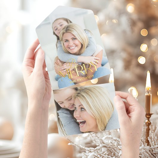 Tout En Un Invitation Moderne Simple Be Merry Typographie 1 Photo Foil