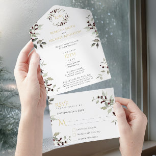 Tout En Un Invitation Monogramme de houx pour mariage de Noël