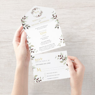 Tout En Un Invitation Monogramme de houx pour mariage de Noël
