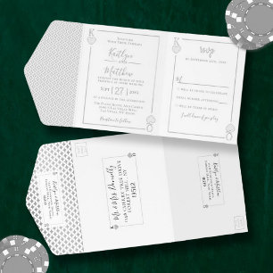 Tout En Un Invitation Monogramme Mariage de carte de jeu Real Foil Press