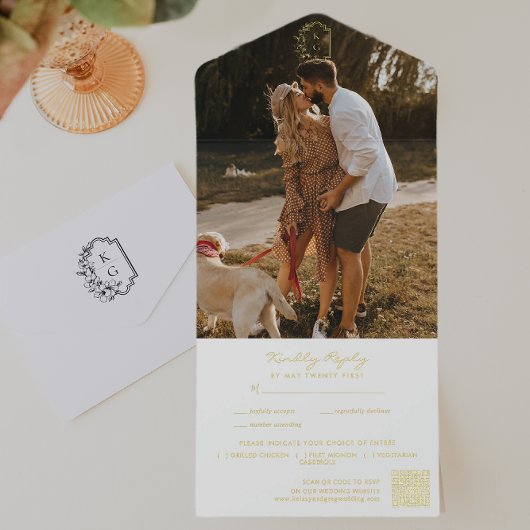 Tout En Un Invitation Monogramme minimaliste Mariage photo Code QR