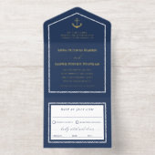 Tout En Un Invitation Navy Gold Anchor Nautical Wedding  (Intérieur)