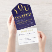 Tout En Un Invitation Navy Gold Elegant Typography Corporate Event (Détachable)