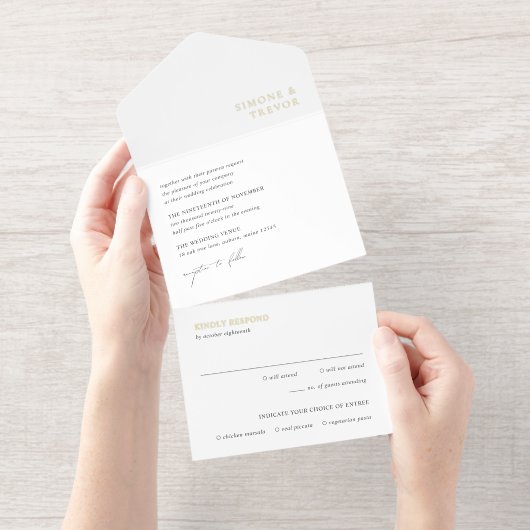 Tout En Un Invitation Nettoyer noir et blanc Mariage moderne (Détachable)