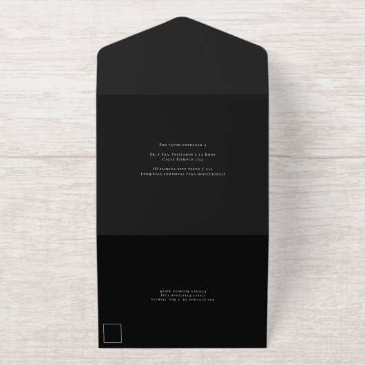 Tout En Un Invitation Nuestra Boda Spanish Language Black Script Wedding (Extérieur)