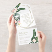 Tout En Un Invitation Palm Leaves Hibiscus Tropical Geometric Wedding (Détachable)