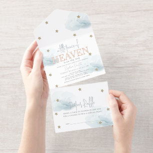 Tout En Un Invitation Petit Morceau de Ciel Nuage Bleu Baby Shower Foil