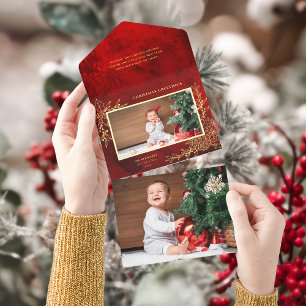 Tout En Un Invitation Photo botanique de Noël élégant avec feuille d'or