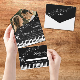 Tout En Un Invitation Photo en noir et blanc de notes de musique de pian