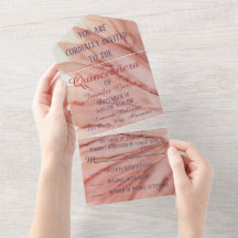 Invitation Quinceañera Tout-en-un Rose Élégant