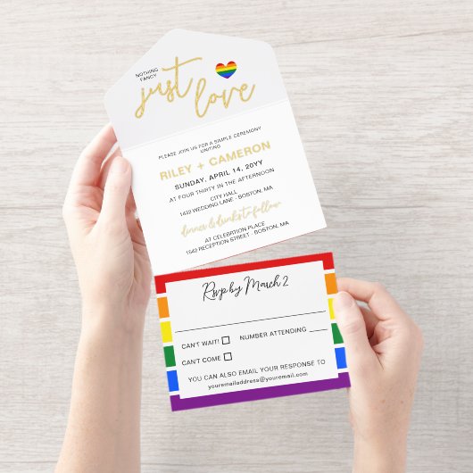 Tout En Un Invitation Rainbow Heart Nothing Fancy Just Love LGBTQ (Détachable)