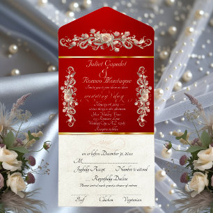 Tout En Un Invitation Rose Arc Romantique Bordures & Calligraphie - Roug