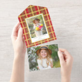 Tout En Un Invitation Rouge et Or Chaud Plaid Rustique Photo Foil (Détachable)