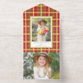 Tout En Un Invitation Rouge et Or Chaud Plaid Rustique Photo Foil (Intérieur)