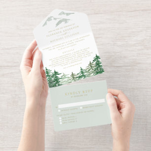 Tout En Un Invitation Russe Watercolor Forest Mariage de bois