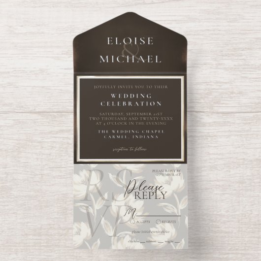 Tout En Un Invitation Rustic Copper Brown Wedding (Intérieur)