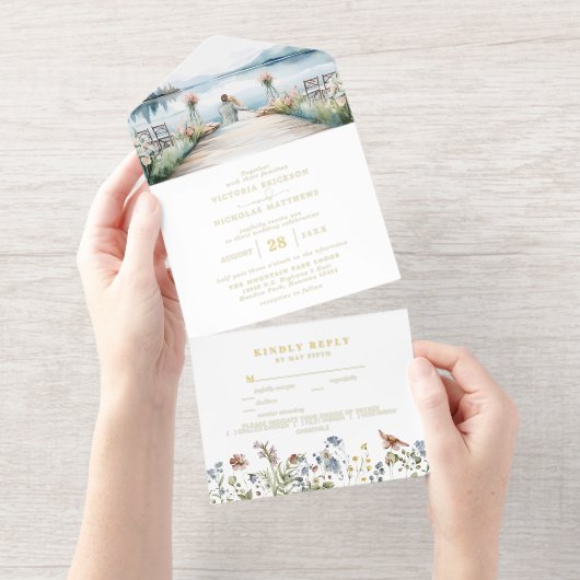 Tout En Un Invitation Rustique Fleur sauvage Lakeside | Mariage Boho (Détachable)