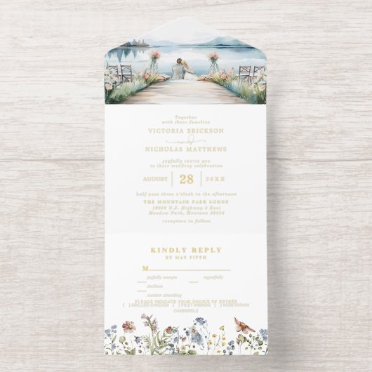 Tout En Un Invitation Rustique Fleur sauvage Lakeside | Mariage Boho (Intérieur)