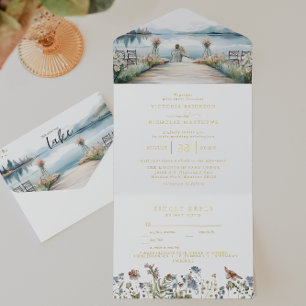 Tout En Un Invitation Rustique Fleur sauvage Lakeside   Mariage Boho