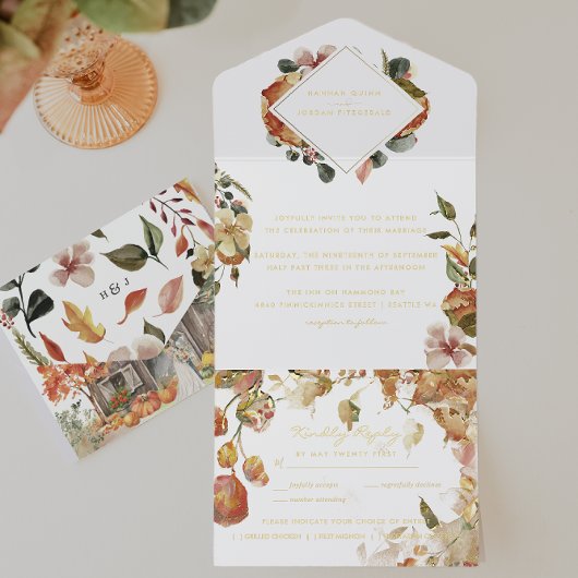 Tout En Un Invitation Rustique Floral Automne Mariage | Feuilles automna