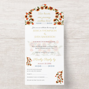 Tout En Un Invitation Rustique Floral Scandinave Mariage inspiré Folk