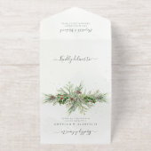 Tout En Un Invitation Rustique hiver verdure Berries Pine Cone Mariage (Extérieur)