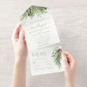 Tout En Un Invitation Rustique hiver verdure Berries Pine Cone Mariage (Détachable)