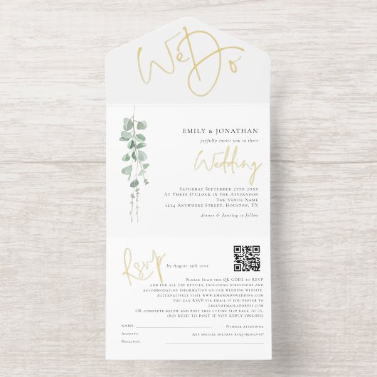 Tout En Un Invitation Sage Eucalyptus We Do Wedding Foil (Intérieur)