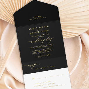 Tout En Un Invitation Simple minimaliste or noir feuille mariage