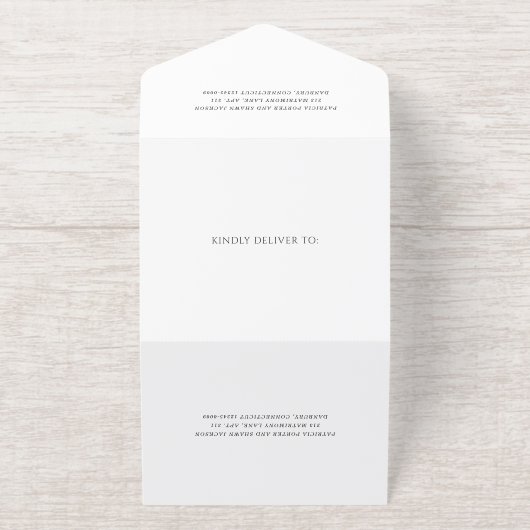 Tout En Un Invitation Simple Noir et Blanc QR Code Mariage élégant (Extérieur)