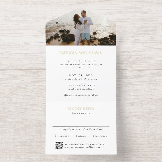 Tout En Un Invitation Simple Noir et Blanc QR Code Mariage élégant (Intérieur)