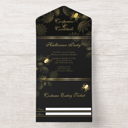 Tout En Un Invitation Soirée d'Halloween des Araignées d'or (Intérieur)