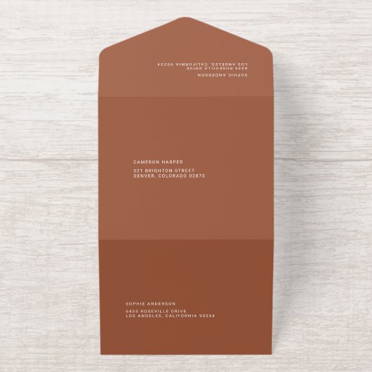 Tout En Un Invitation Terracotta Moderne écriture manuscrite Mariage pho (Extérieur)