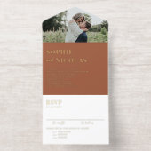 Tout En Un Invitation Terracotta Moderne écriture manuscrite Mariage pho (Intérieur)