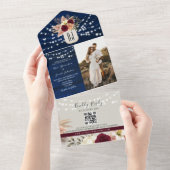 Tout En Un Invitation tout-en-un code QR Navy rustique (Déchirure)