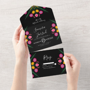 Tout En Un Invitation tout-en-un papillon floral mexicain