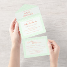 Invitation tout-en-un pour une baby shower vert cl